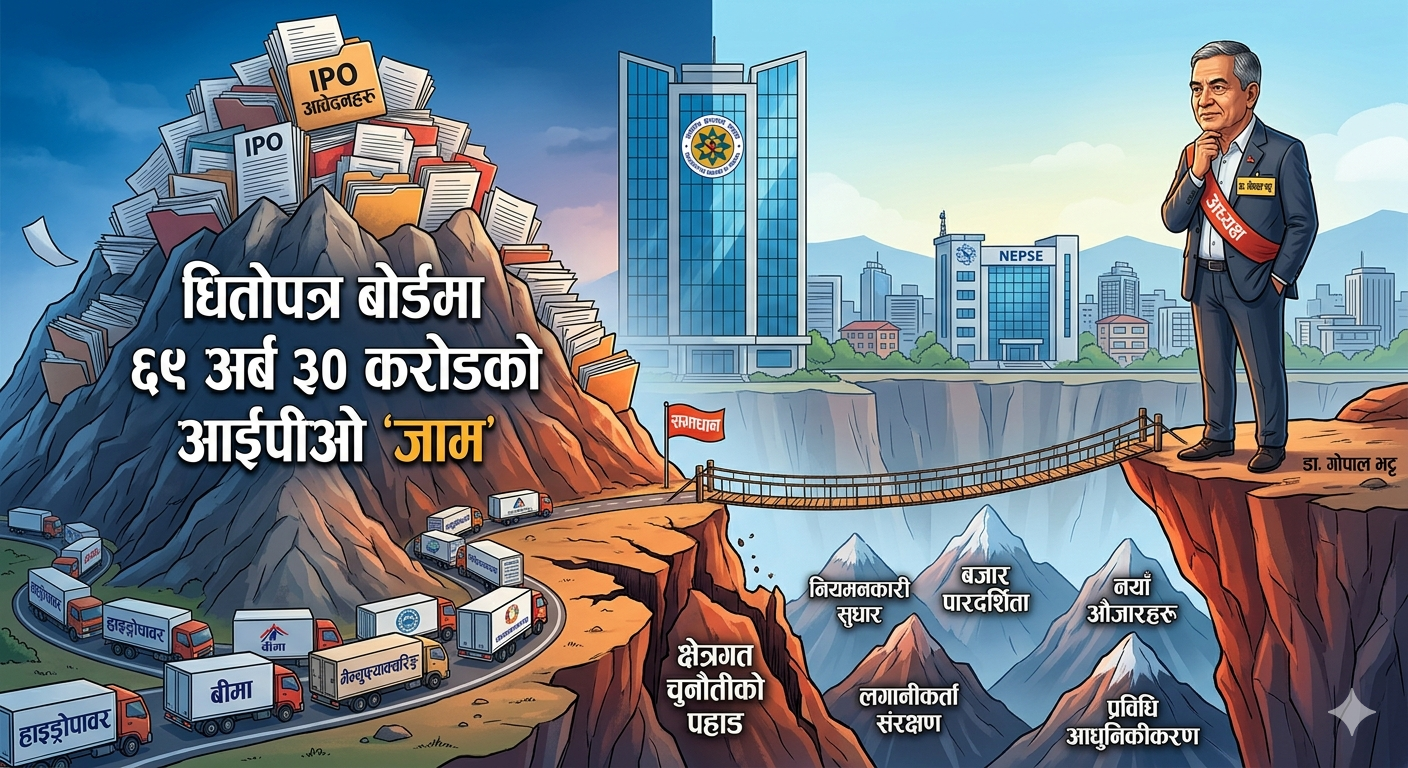 धितोपत्र बोर्डमा ६९ अर्ब ३० करोडको आईपीओ ‘जाम’: नयाँ अध्यक्ष डा. गोपाल भट्टसामु क्षेत्रगत चुनौतीको पहाड